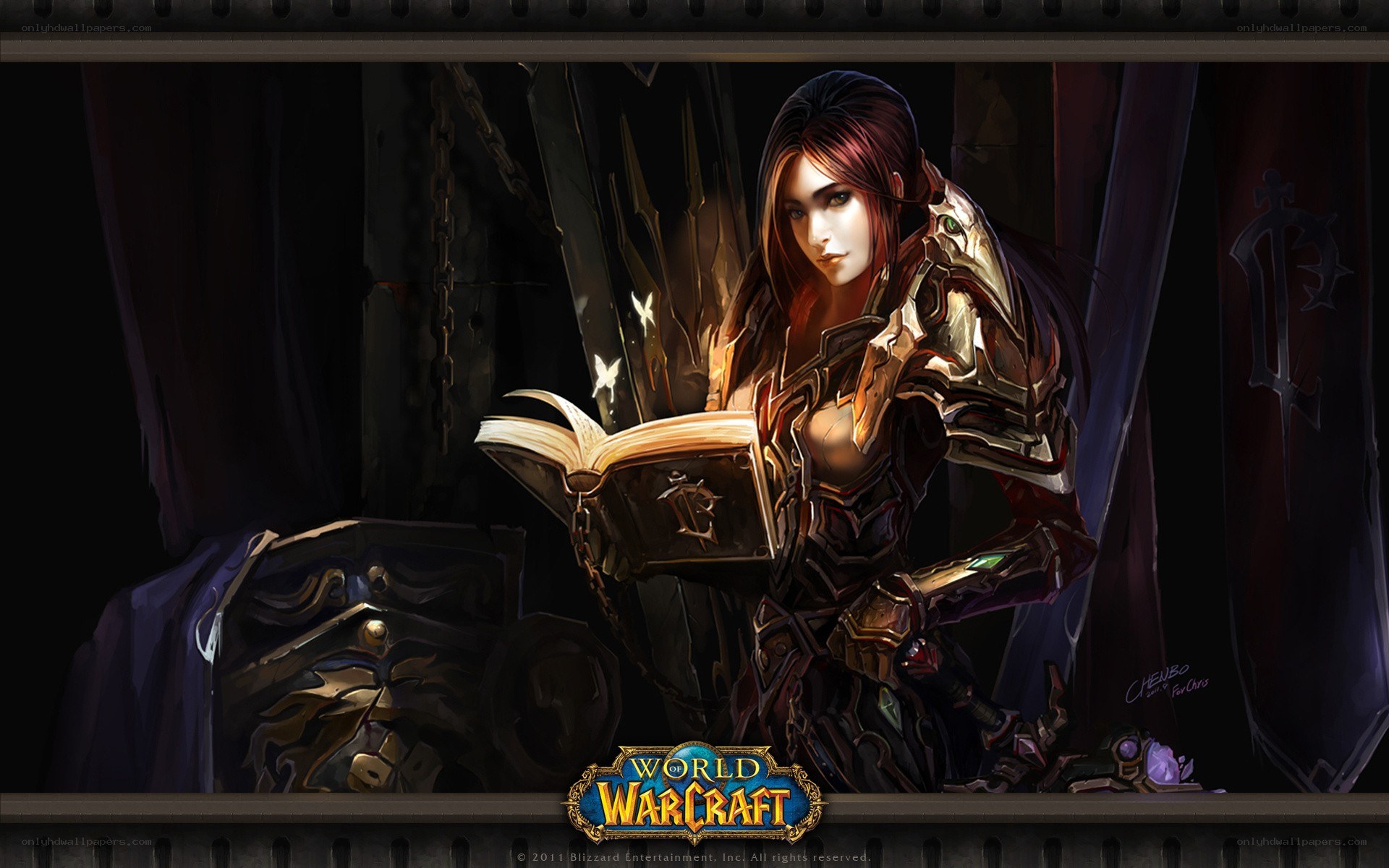 Warcraft female warrior reading