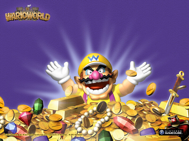 Wario in a treasure pile