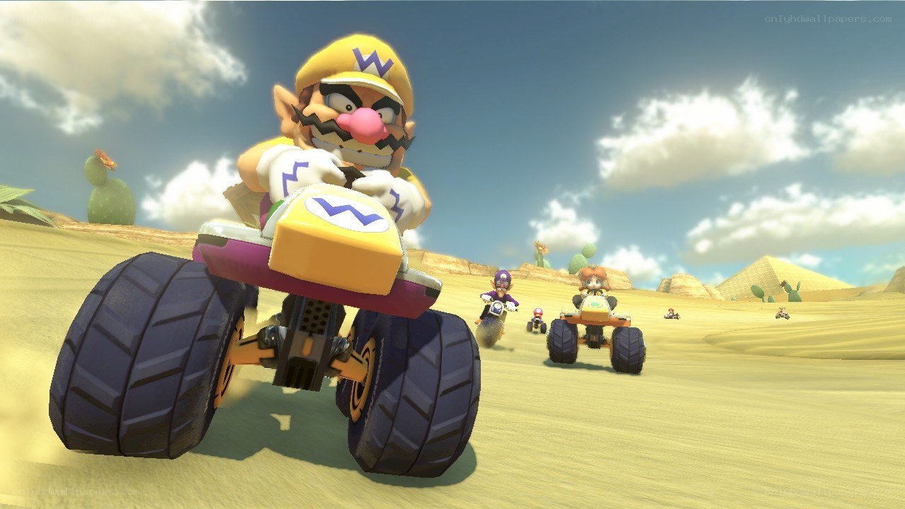 Wario racing in desert