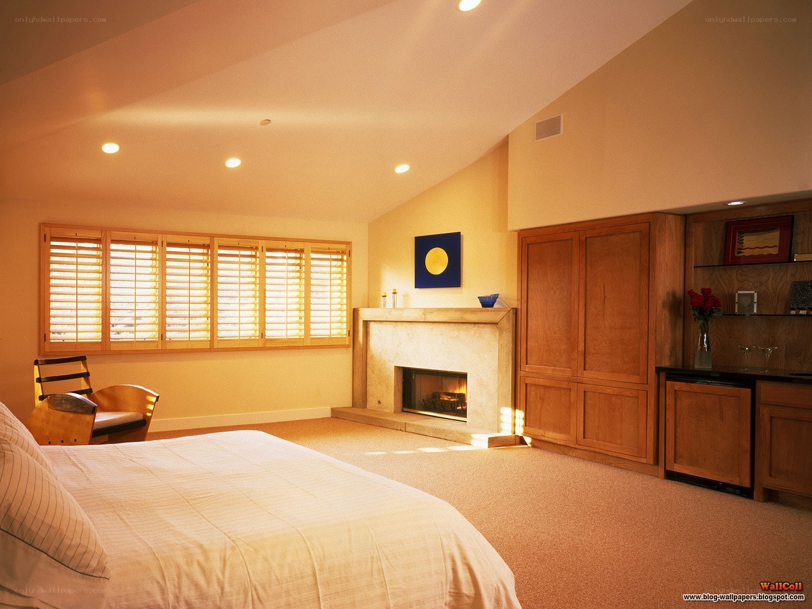 Warm bedroom with fireplace