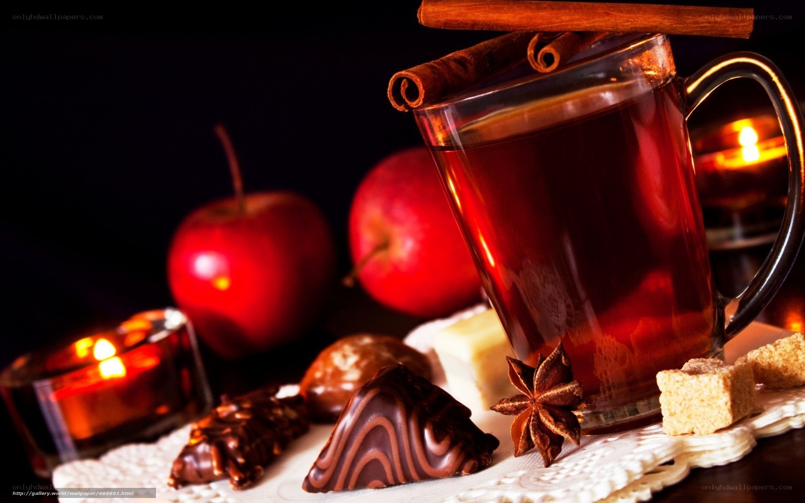 Warm drink with apples and chocolate
