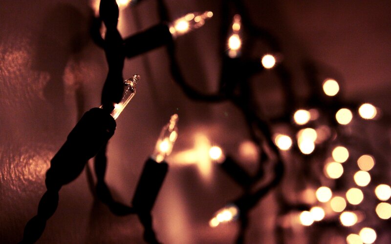 warm string lights on wall