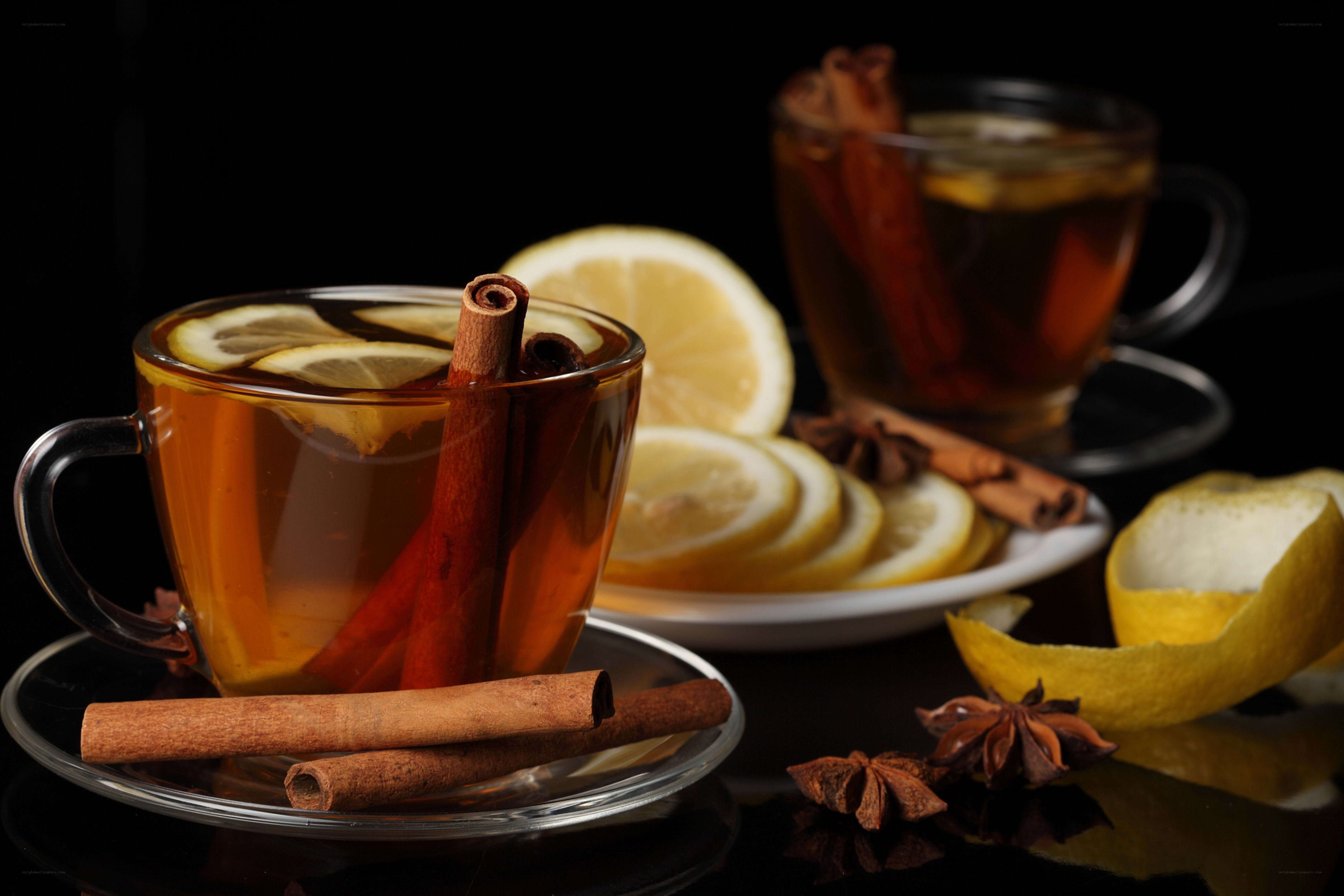 Warm tea with lemon and cinnamon