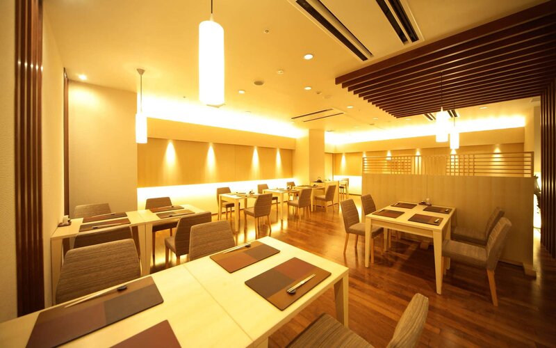 Warmly lit restaurant interior