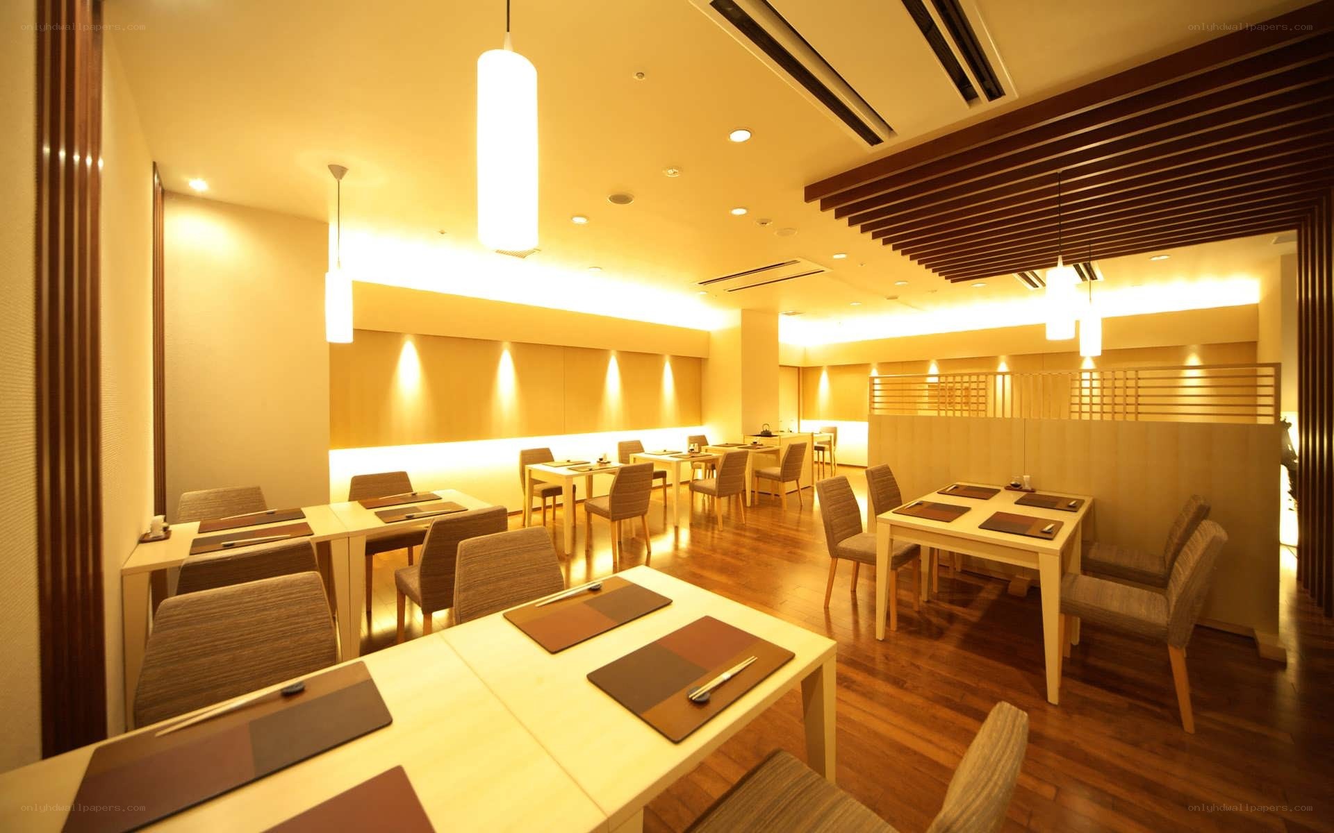 Warmly lit restaurant interior