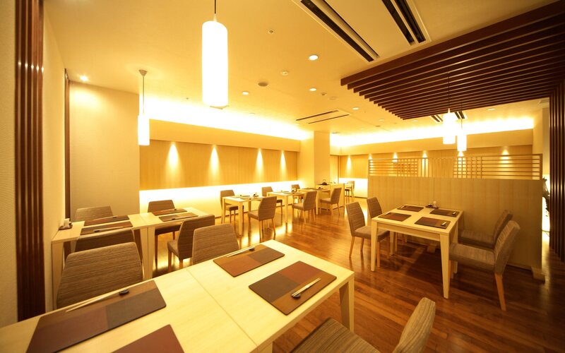 Warmly lit restaurant interior