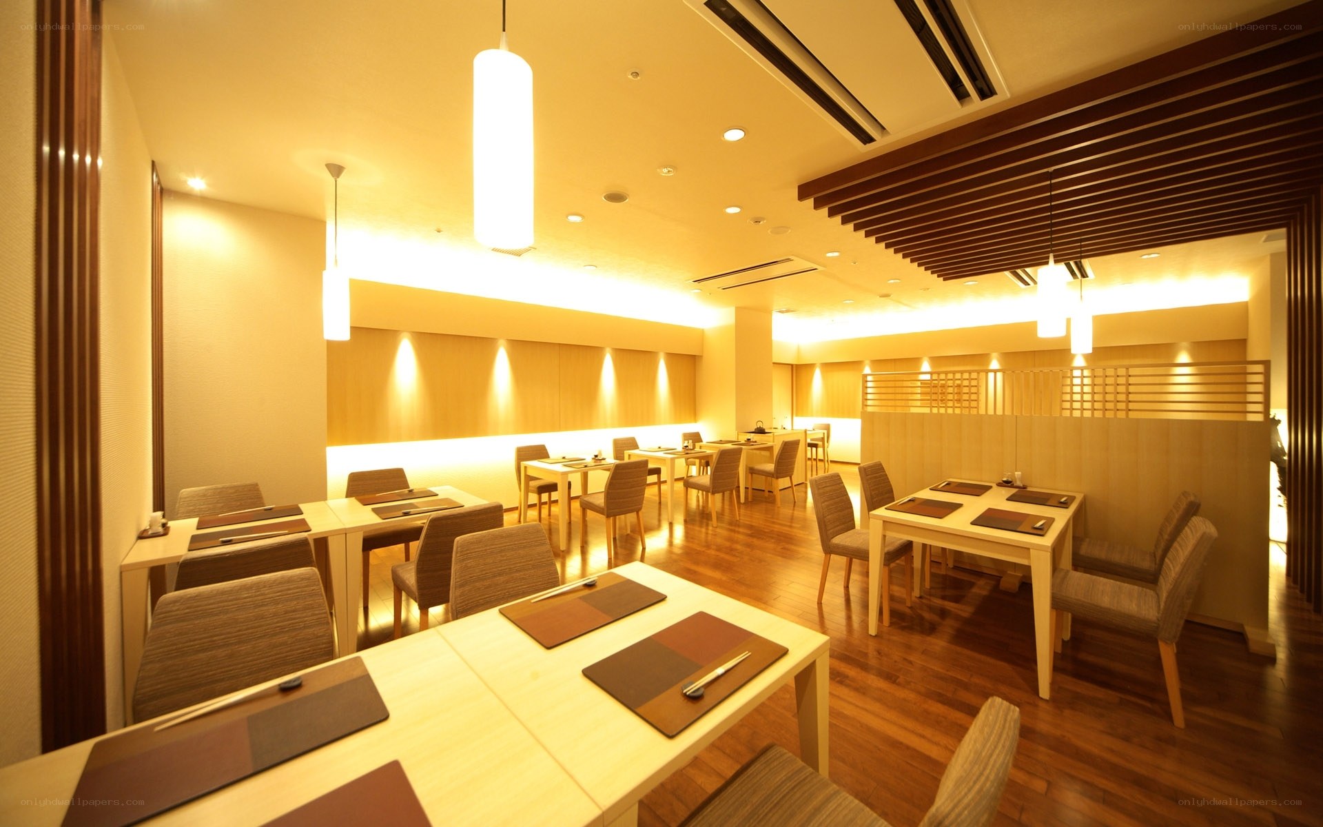Warmly lit restaurant interior