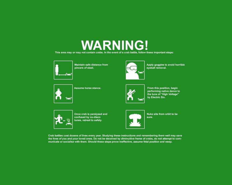 Warning Sign About Crab Battles — Green