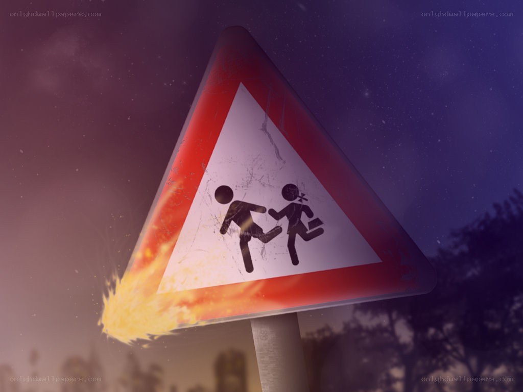 Warning sign with children fighting