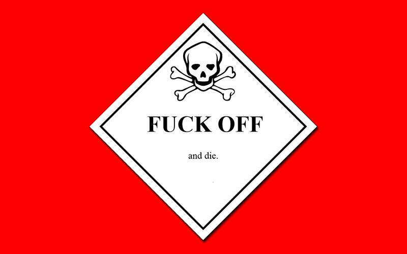 warning sign with offensive text