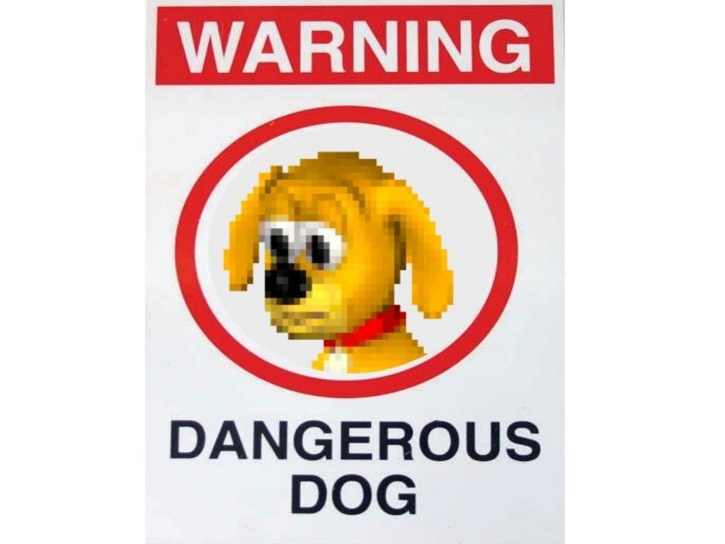 warning sign with pixelated dog
