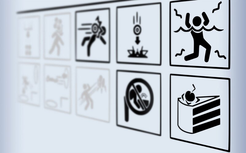 Warning Signs on Wall — White, Neutral