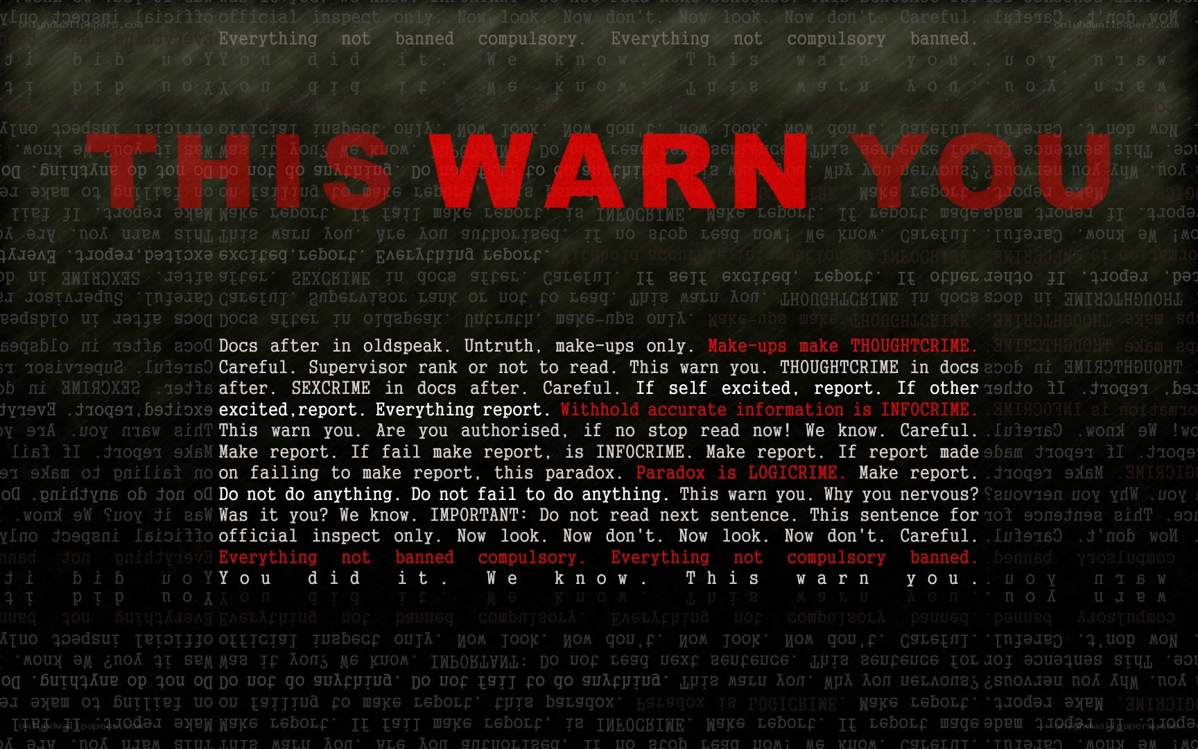warning text on dark background
