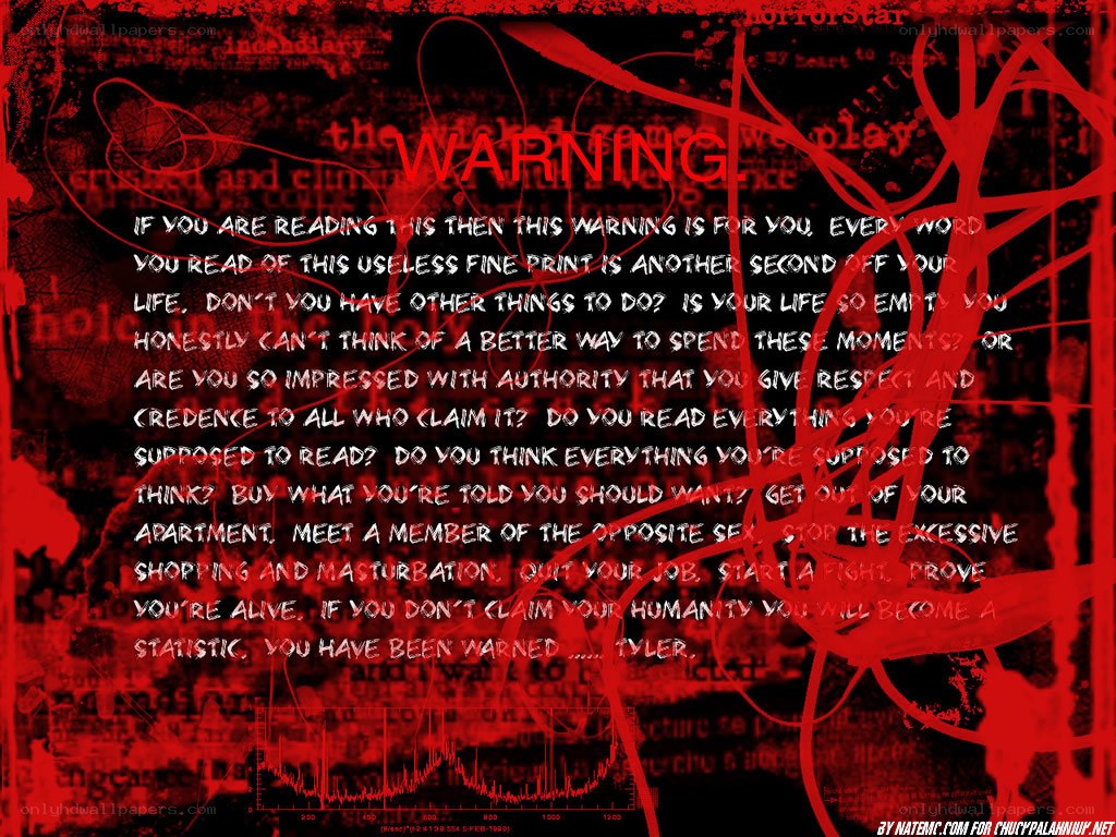 Warning text on red background