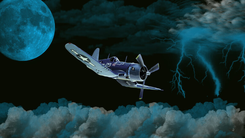 Warplane in stormy night