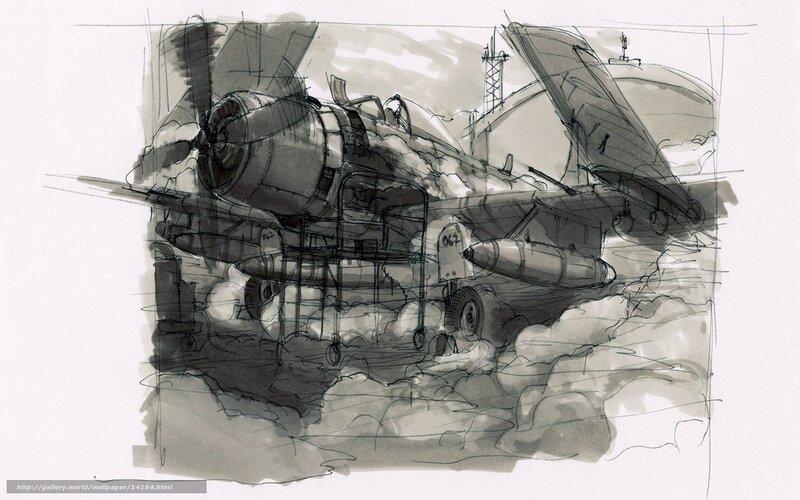 warplane sketch in clouds