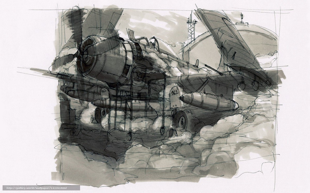 warplane sketch in clouds