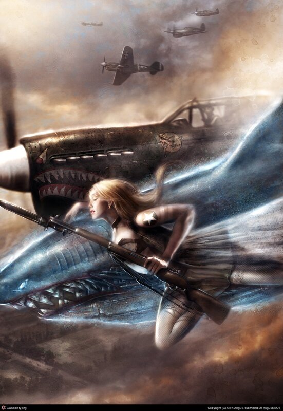 warplane with pilot and shark