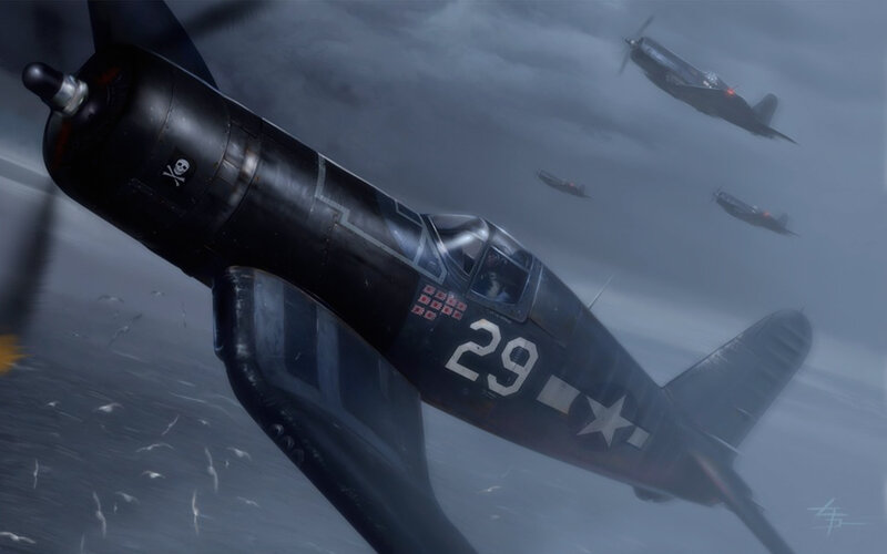 Warplanes in stormy sky