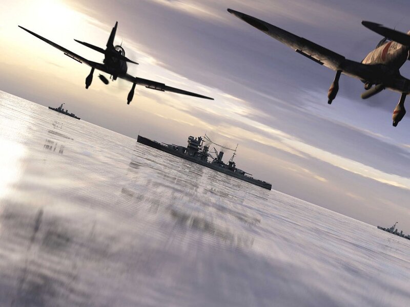 Warplanes over naval fleet