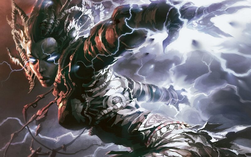 Warrior amidst lightning storm