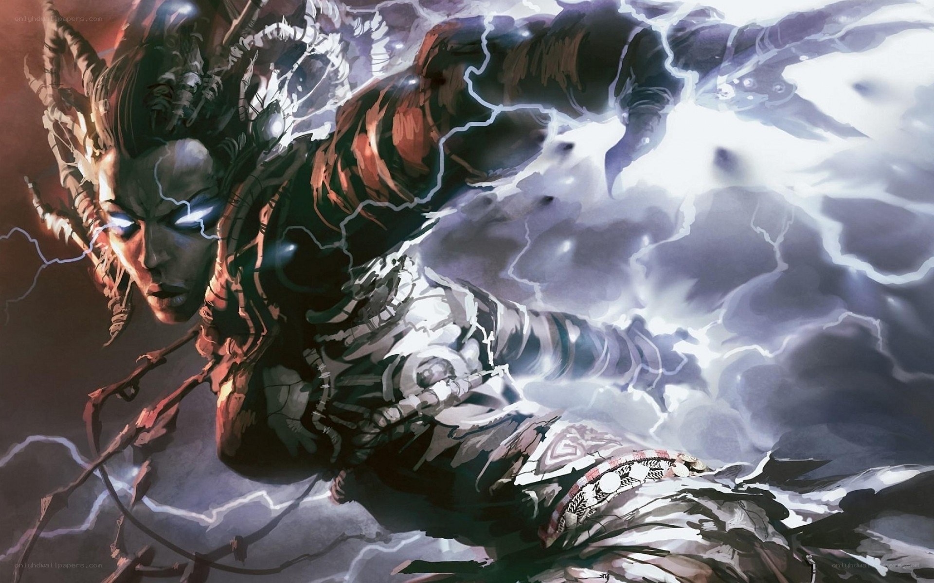 Warrior amidst lightning storm