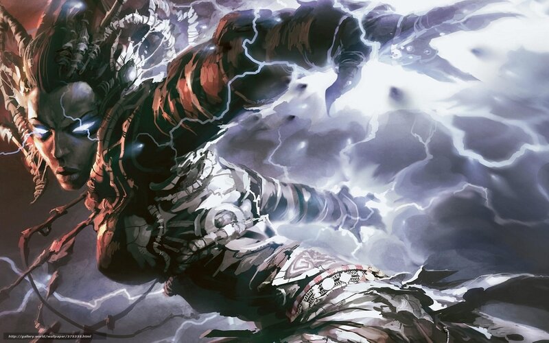 Warrior amidst lightning storm