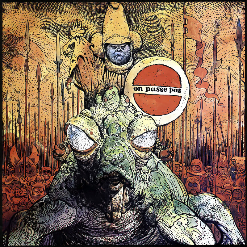 Warrior and alien creatures