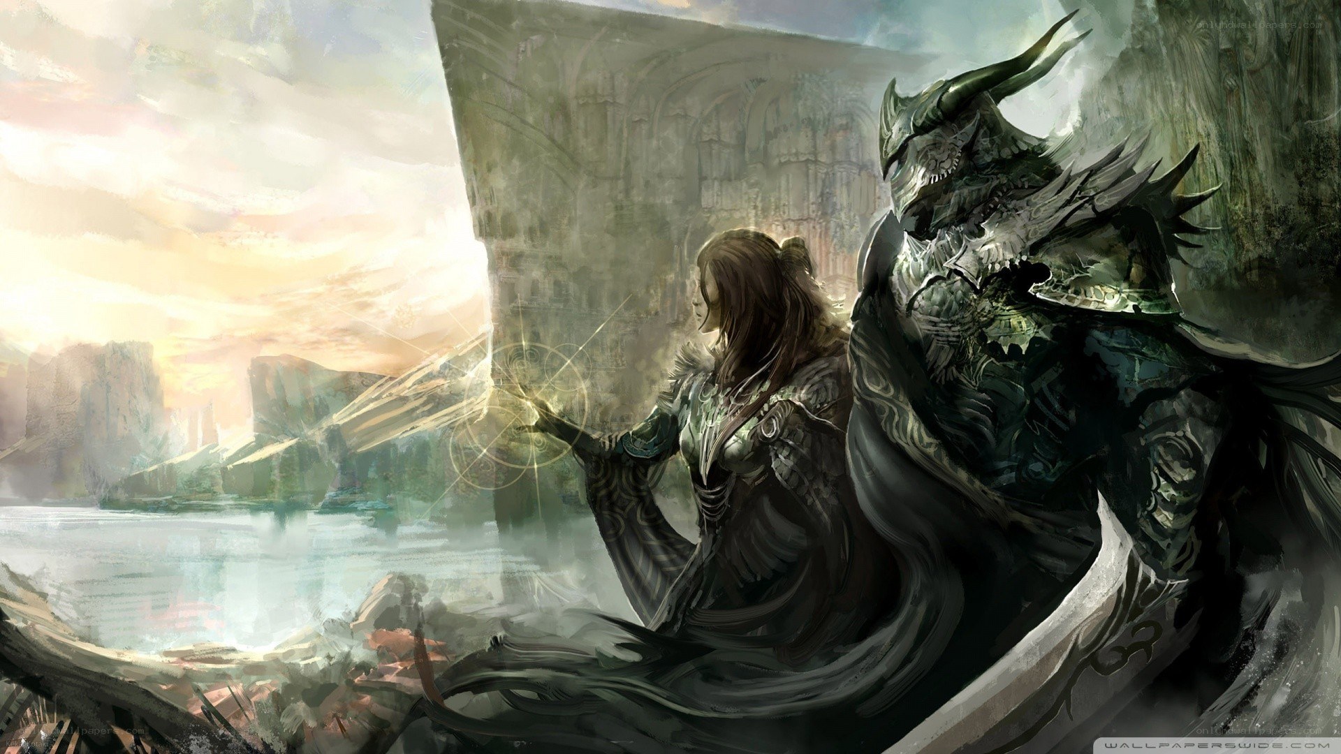 warrior and dragon by the lake