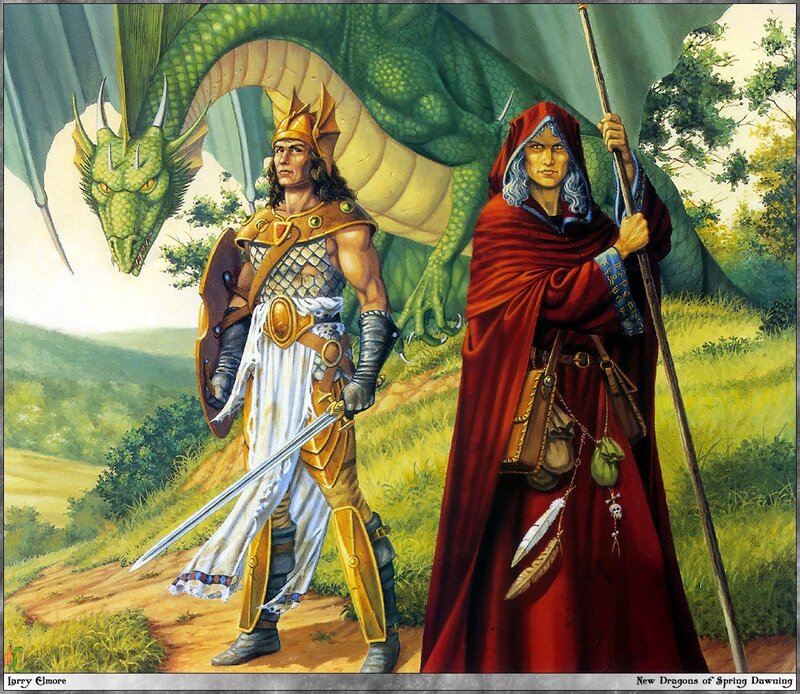 Warrior and mage with dragon