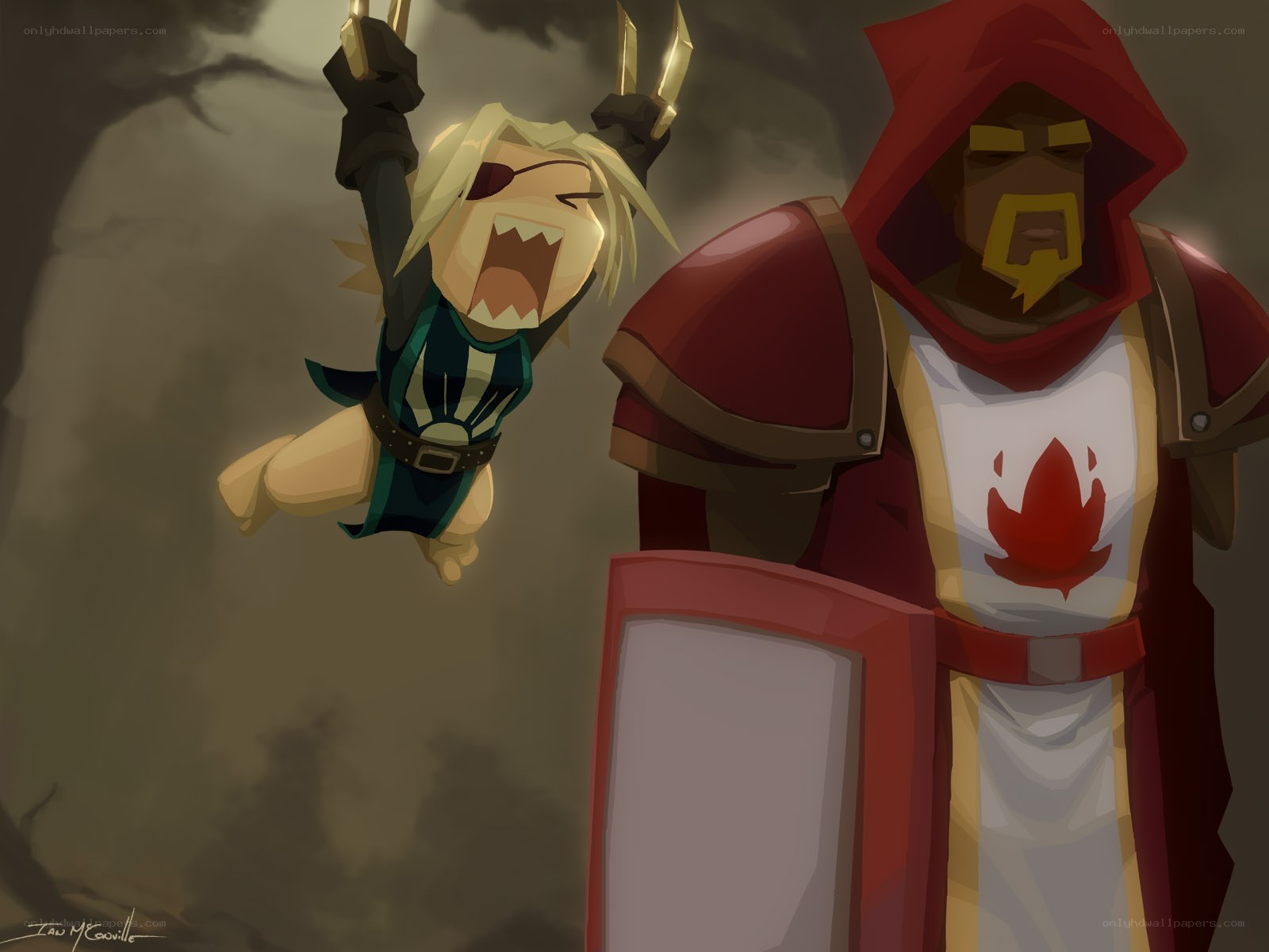Warrior and pirate in battle