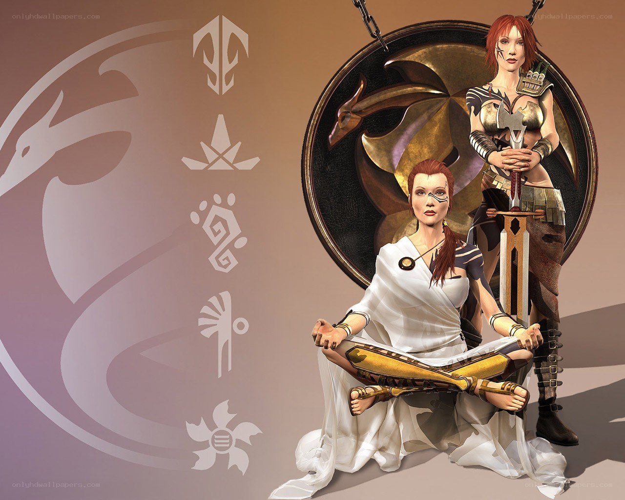 Warrior and priestess characters