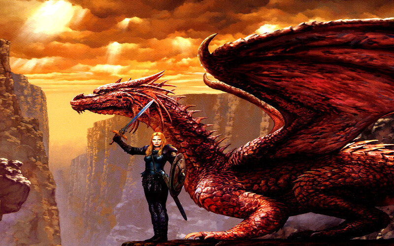 warrior and red dragon
