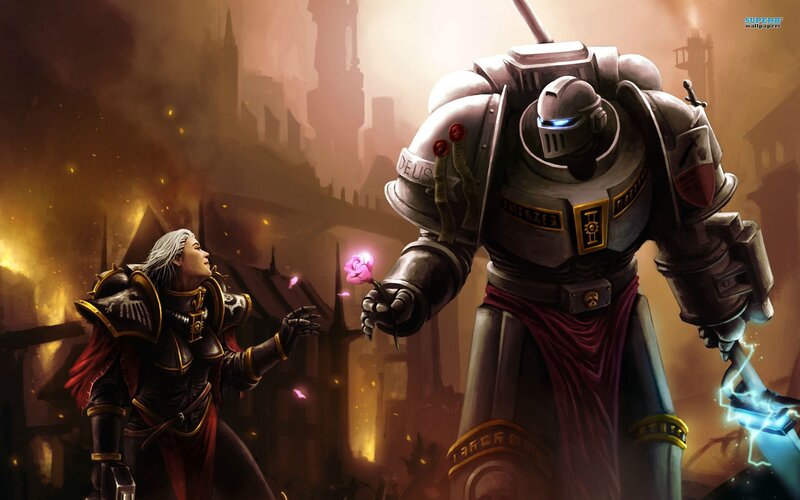 Warrior and robot with rose