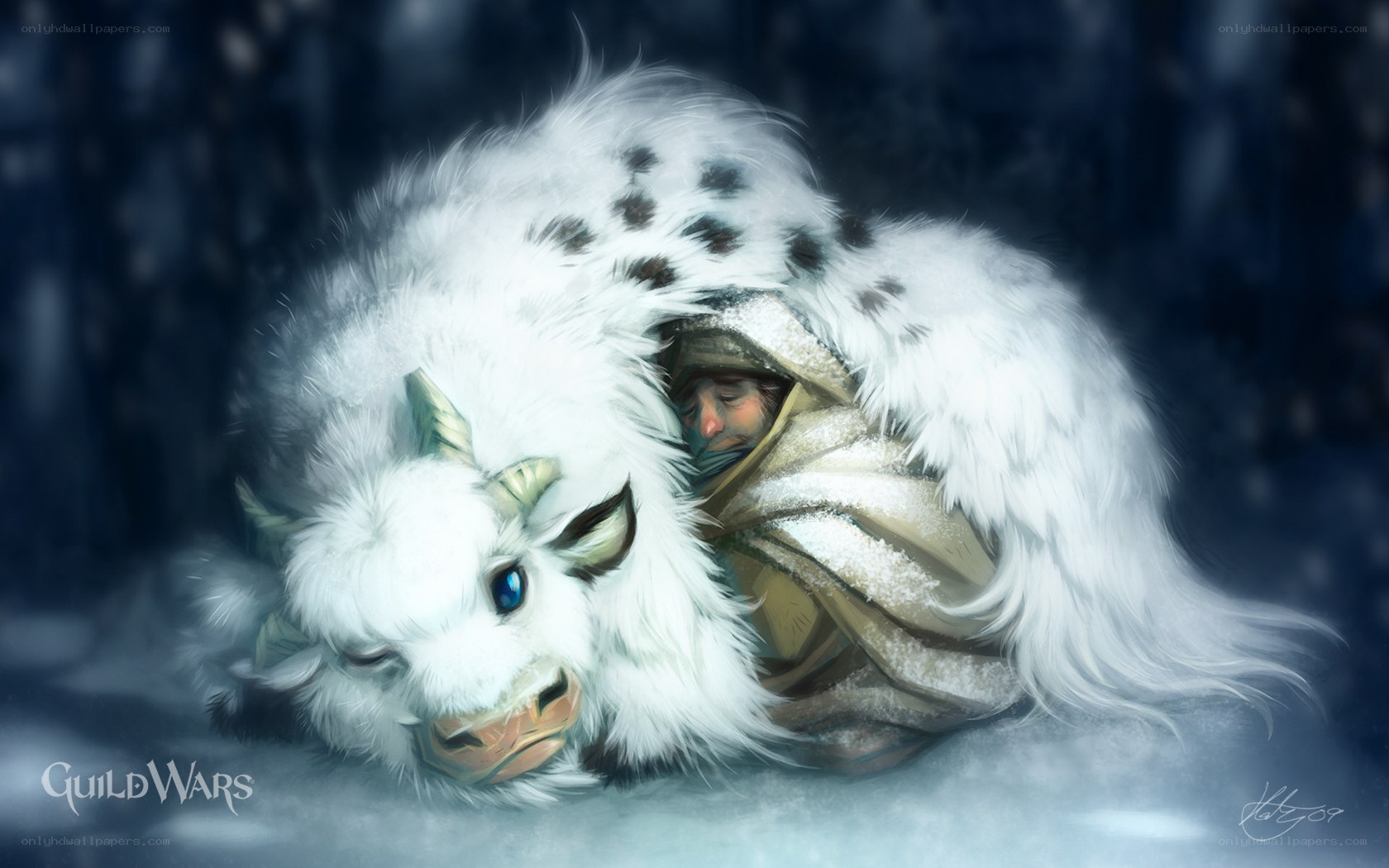 warrior and snow bear in winter