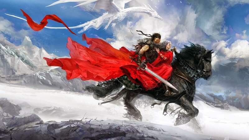 Warrior and Woman on Horse — Red