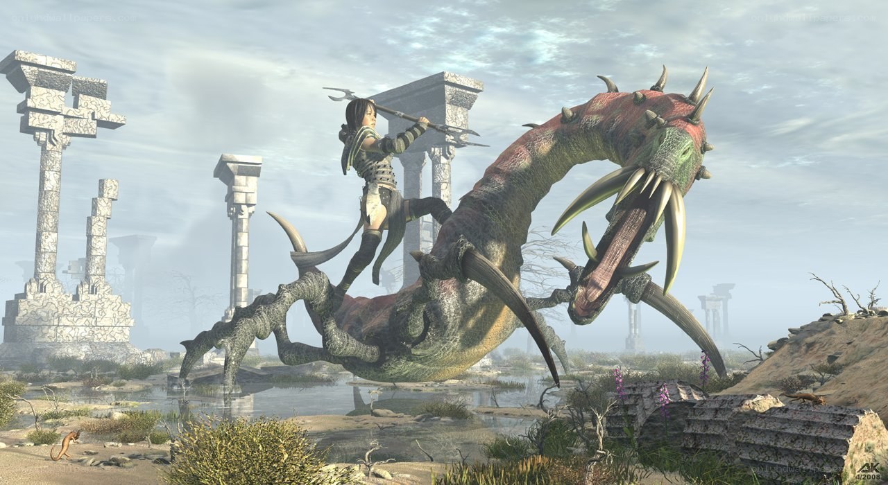 warrior battling a giant serpent