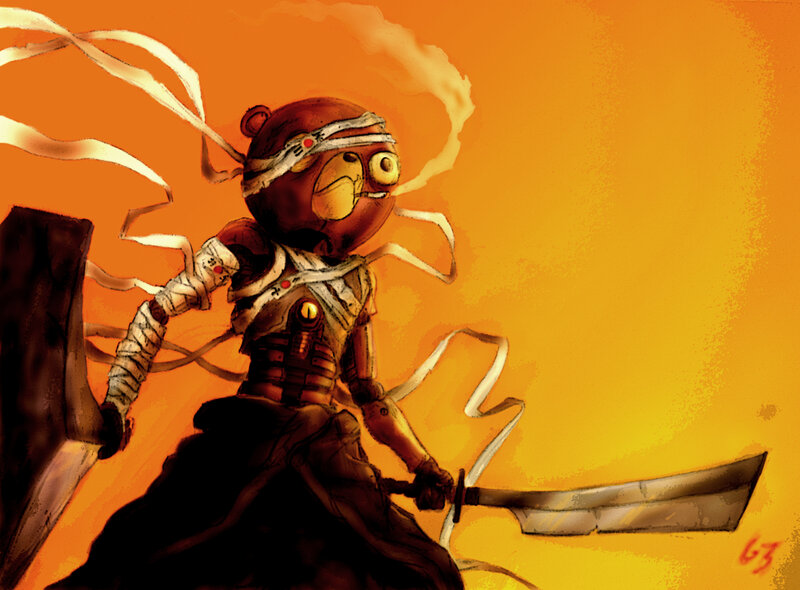 warrior bear with swords