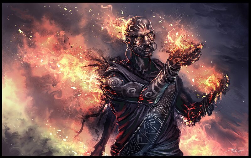 Warrior casting fire magic