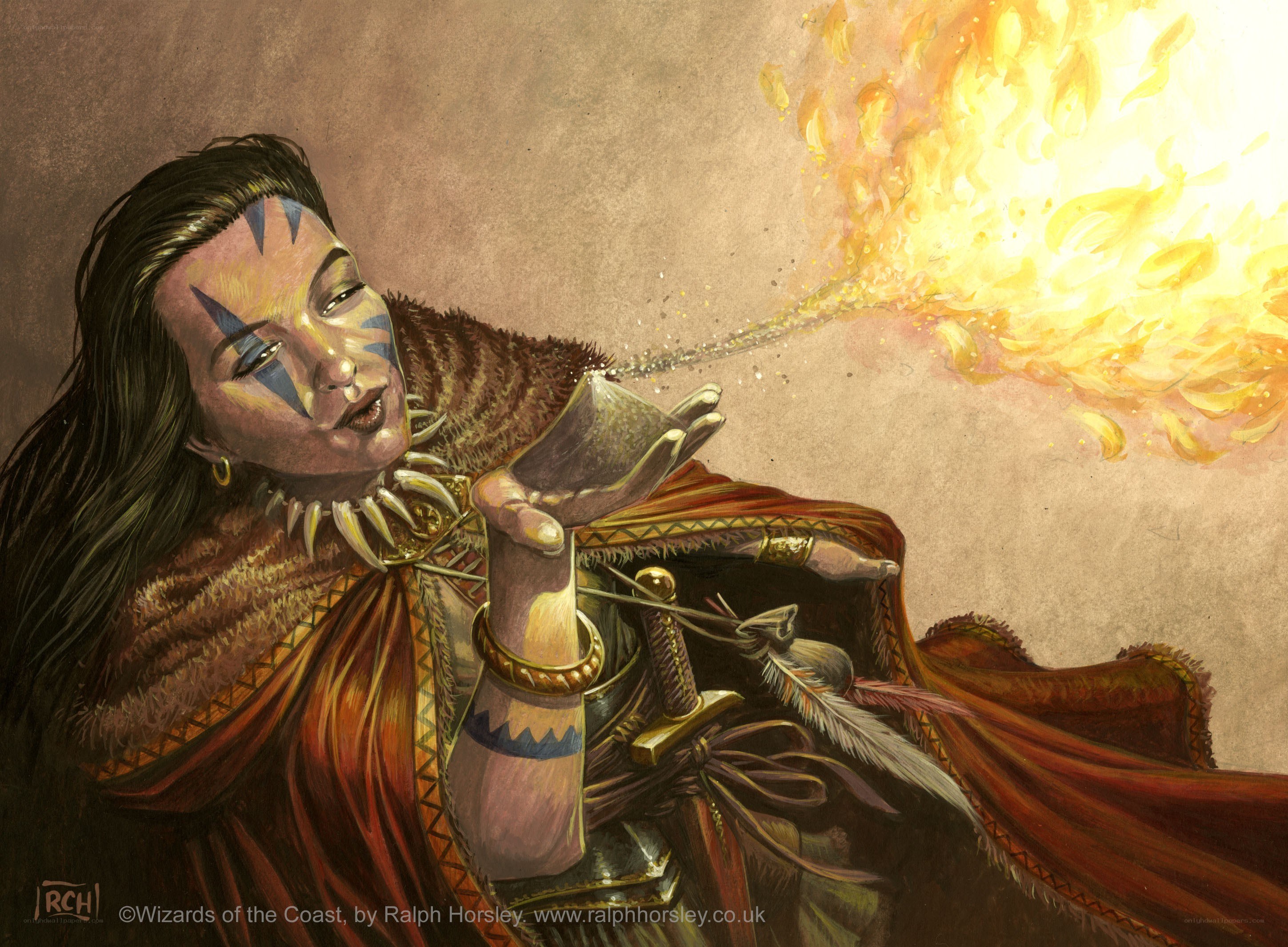 Warrior casting fire spell