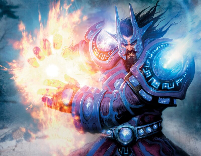 Warrior Casting Spell — Blue, Dramatic, Digital Art