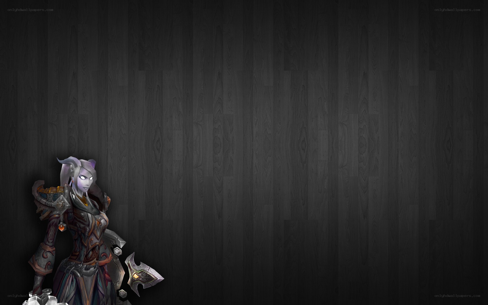 Warrior character on dark wood