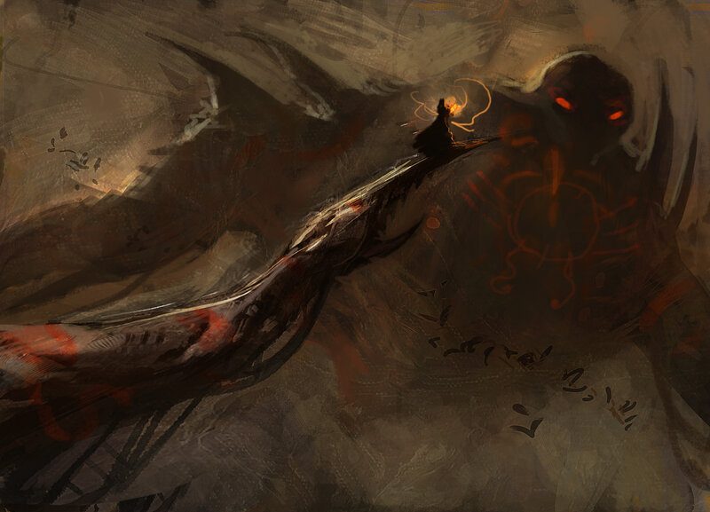 Warrior confronting a dark entity