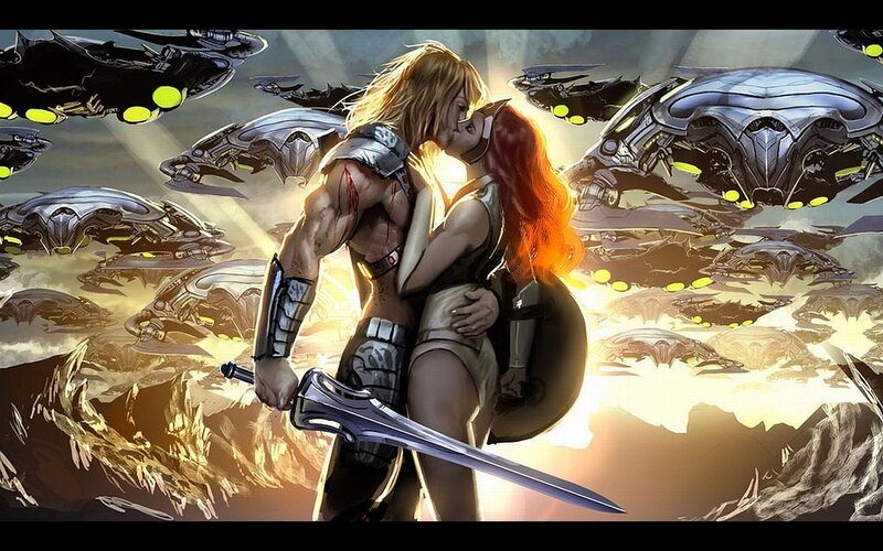 Warrior couple in battle