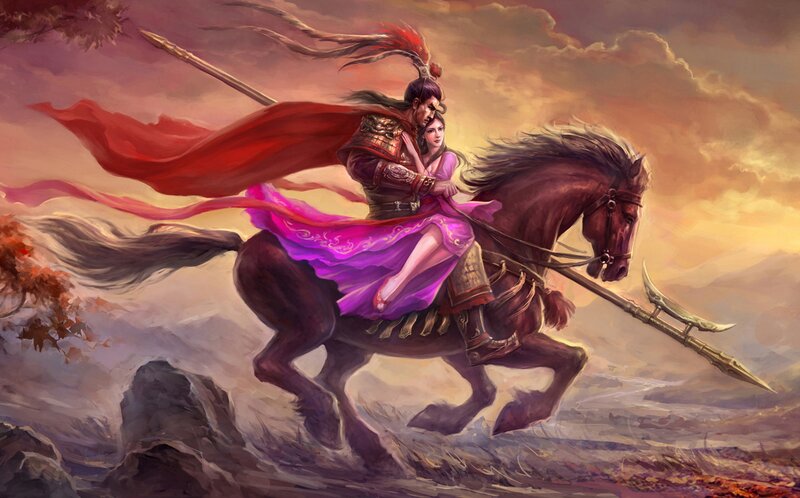 Warrior Couple on Horse — Red