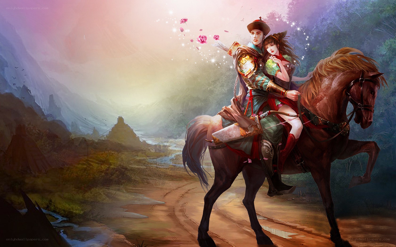 Warrior couple on horseback