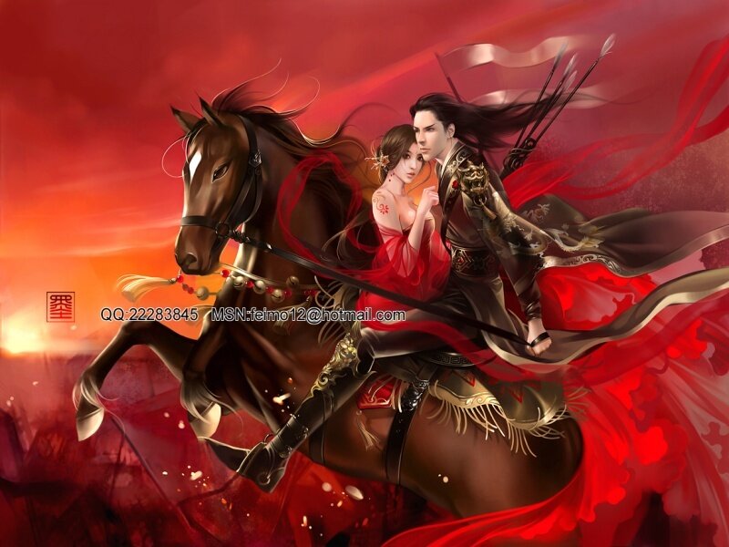 Warrior couple on horseback