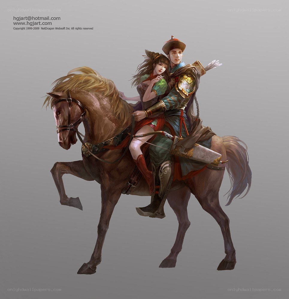 warrior couple on horseback