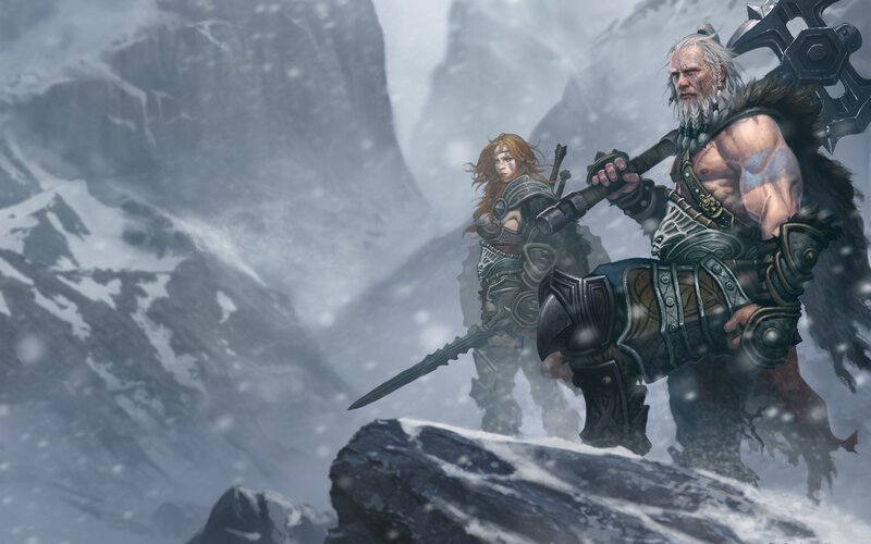 Warrior Duo in Snow — Gray, Dramatic, Winter, Digital Art