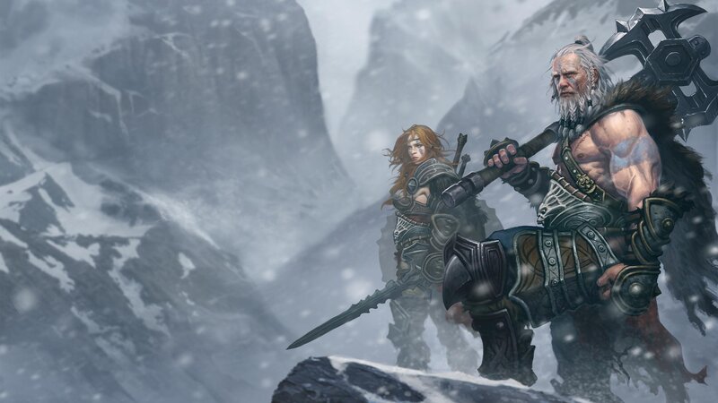 Warrior Duo in Snow — Gray, Dramatic, Winter